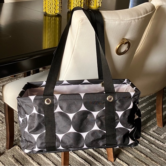 RARE LN Thirty-one Bkack White Polka Dot Large Utility Tote - Picture 4 of 6